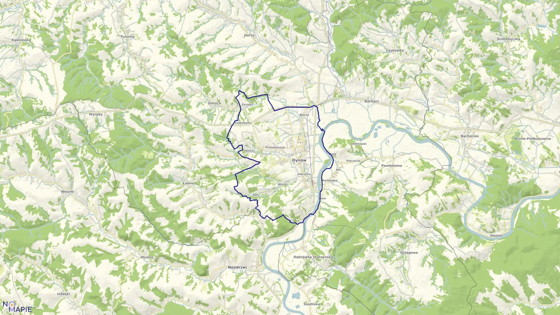Mapa obrębu Dynów w mieście Dynów
